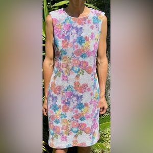 Worth New York White Azalea Coral Openweave Floral Print Sheath Dress M